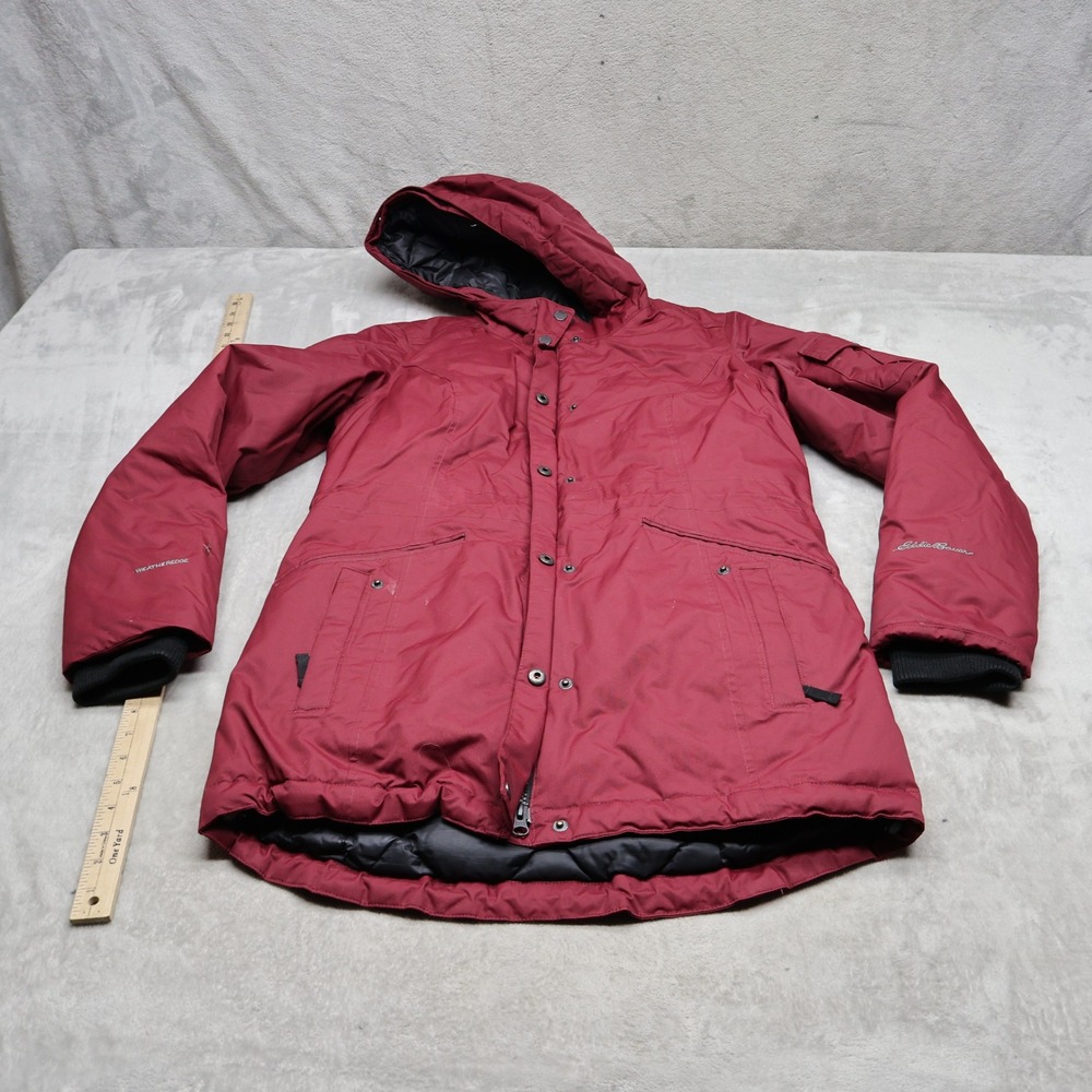 Eddie Bauer Down Jacket Womens Medium Red WeatherEdge Insulated Full Zip Parka
